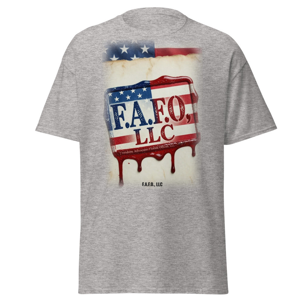 F.A.F.O., LLC Stamp on a Sport Grey Tee - real Printful mockup - Freedom Advocates Florida Official, LLC