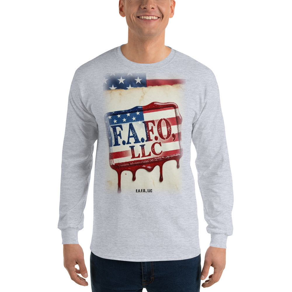 F.A.F.O., LLC Stamp on a Sport Grey Long Sleeve Tee - real Printful mockup - Freedom Advocates Florida Official, LLC