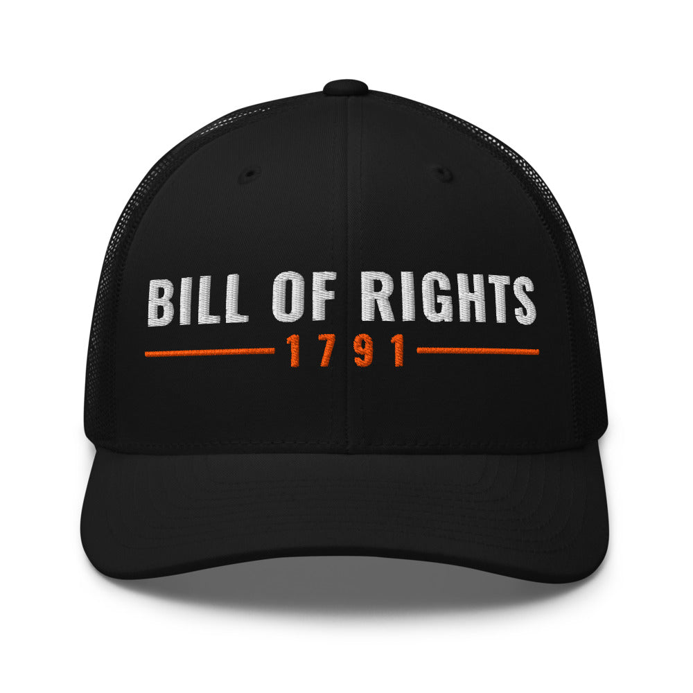 The Bill of Rights 1791 on a Black Open Mesh Trucker Cap - Yupoong 6606 mesh trucker cap, embroidered - Freedom Advocates Florida Official, LLC