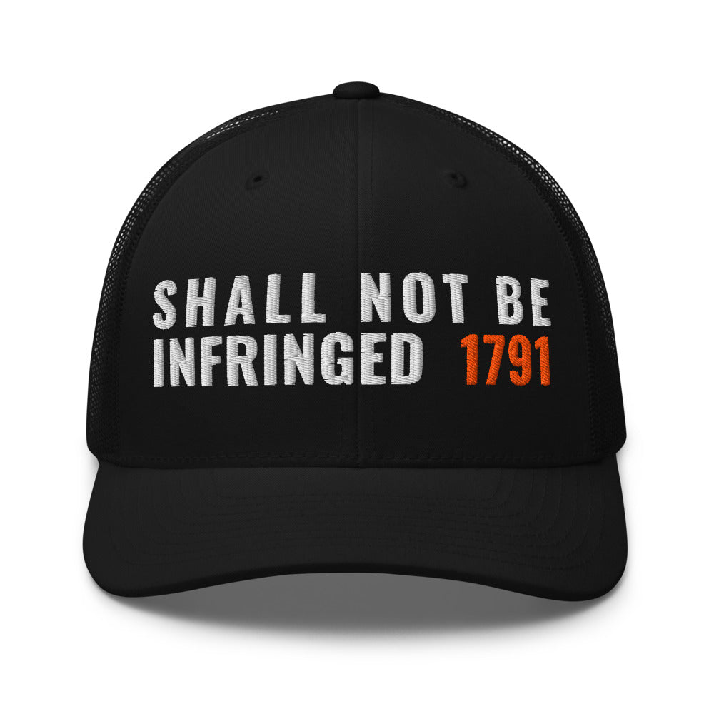 The Second Amendment 1791 on a Black Open Mesh Trucker Cap - Yupoong 6606 mesh trucker cap, embroidered - Freedom Advocates Florida Official, LLC