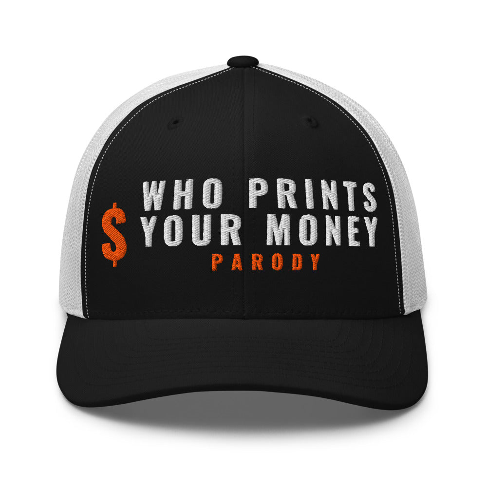 The Fed vs The Treasury on a Black/ White Open Mesh Trucker Cap - Yupoong 6606 mesh trucker cap, embroidered - Freedom Advocates Florida Official, LLC