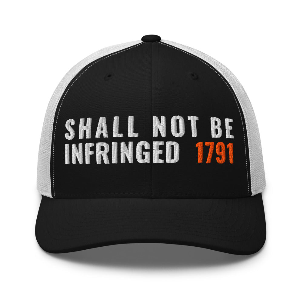 The Second Amendment 1791 on a Black/ White Open Mesh Trucker Cap - Yupoong 6606 mesh trucker cap, embroidered - Freedom Advocates Florida Official, LLC