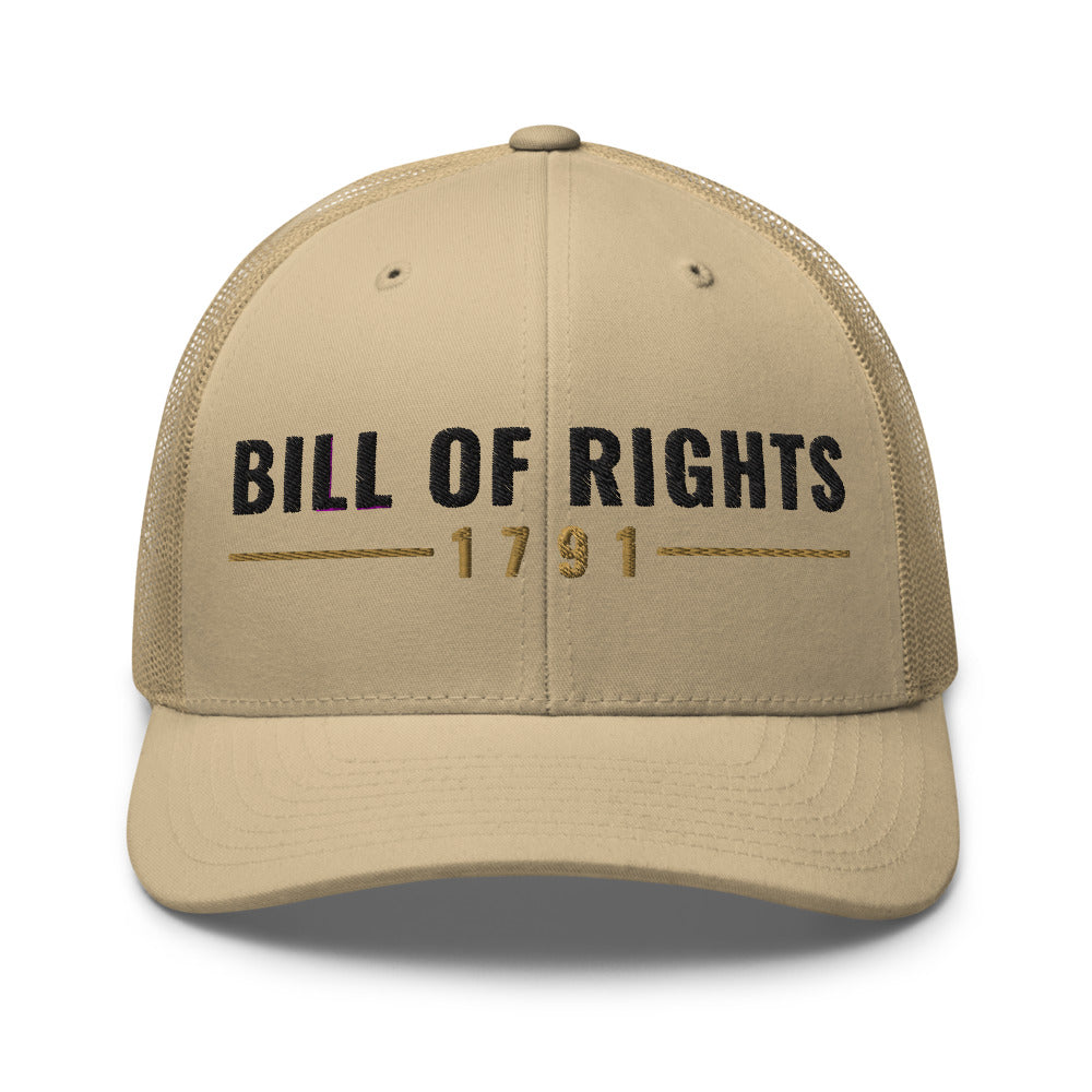 The Bill of Rights 1791 on a Khaki Open Mesh Trucker Cap - Yupoong 6606 mesh trucker cap, embroidered - Freedom Advocates Florida Official, LLC