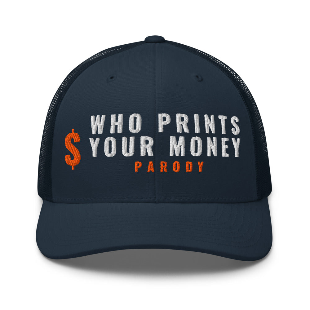 The Fed vs The Treasury on a Navy Open Mesh Trucker Cap - Yupoong 6606 mesh trucker cap, embroidered - Freedom Advocates Florida Official, LLC