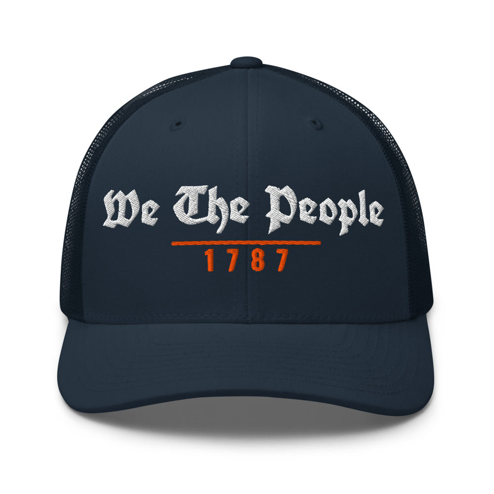 We The People 1787 on a Navy Open Mesh Trucker Cap - Yupoong 6606 mesh trucker cap, embroidered - Freedom Advocates Florida Official, LLC