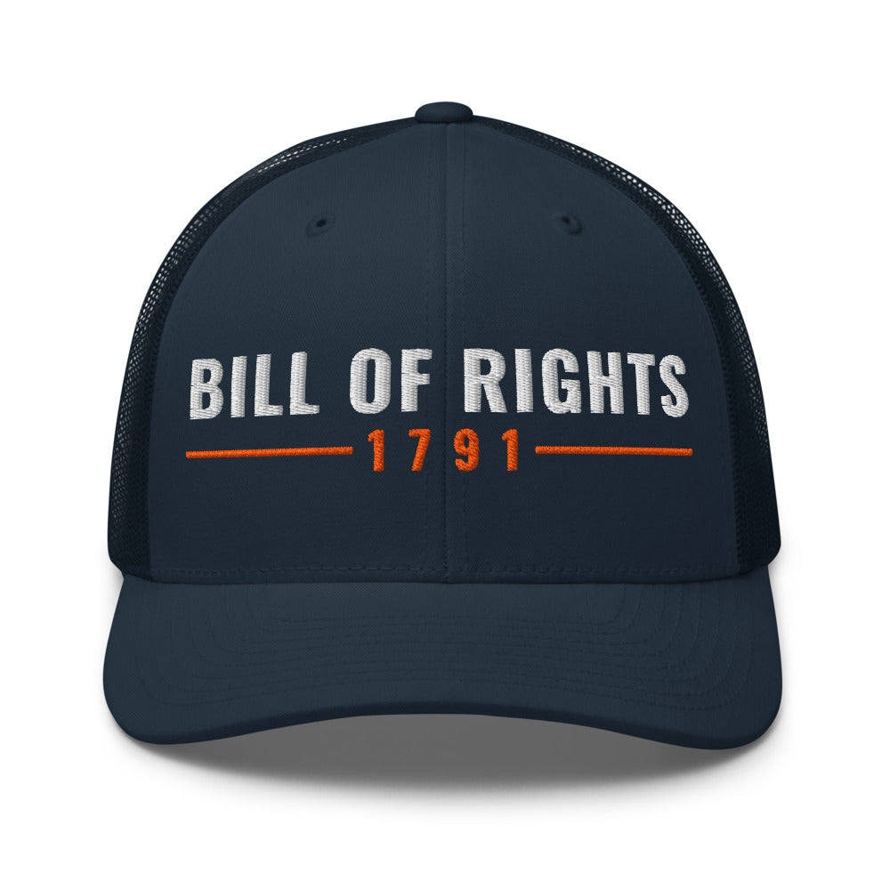 The Bill of Rights 1791 on a Navy Open Mesh Trucker Cap - Yupoong 6606 mesh trucker cap, embroidered - Freedom Advocates Florida Official, LLC