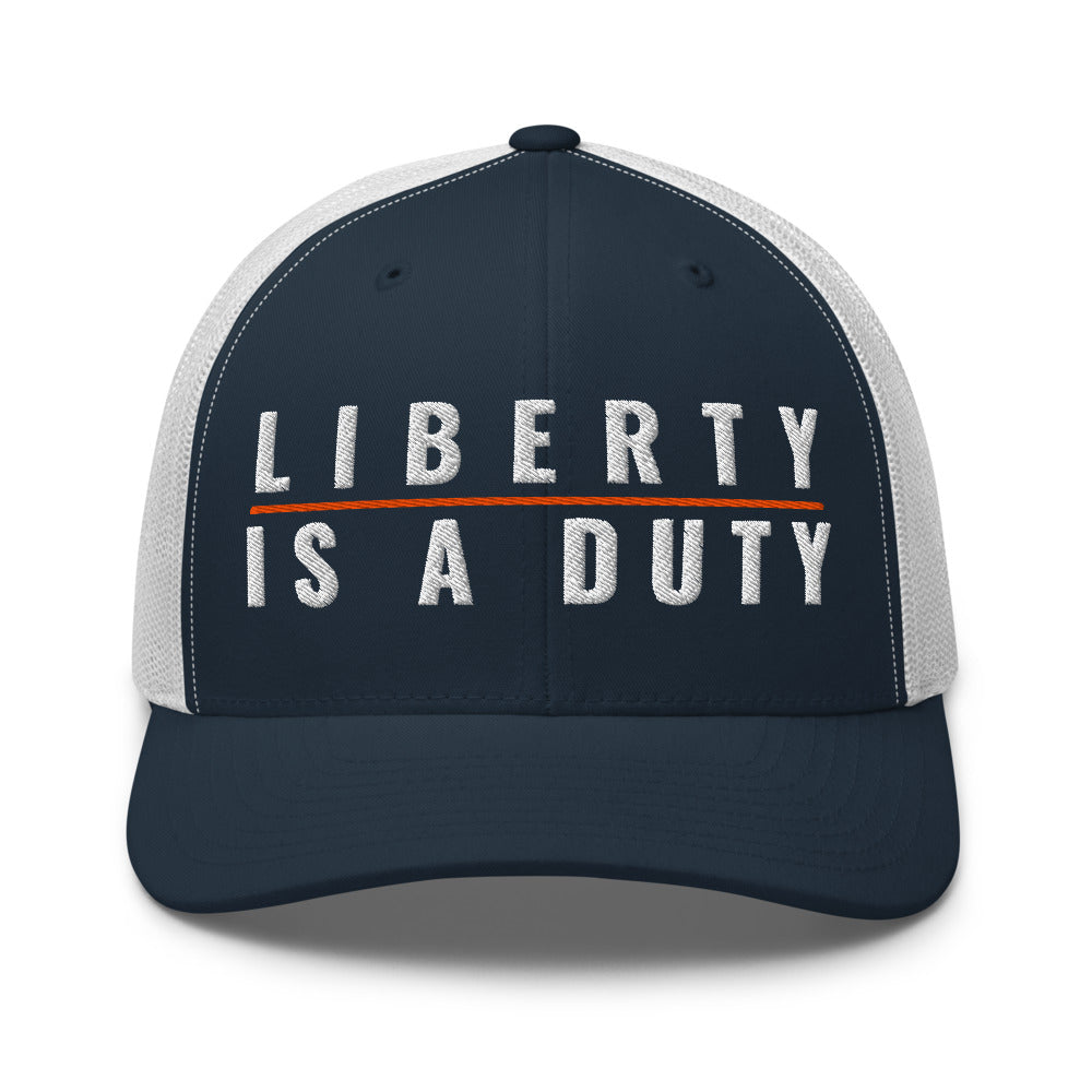 The Founders on a Navy/ White Open Mesh Trucker Cap - Yupoong 6606 mesh trucker cap, embroidered - Freedom Advocates Florida Official, LLC