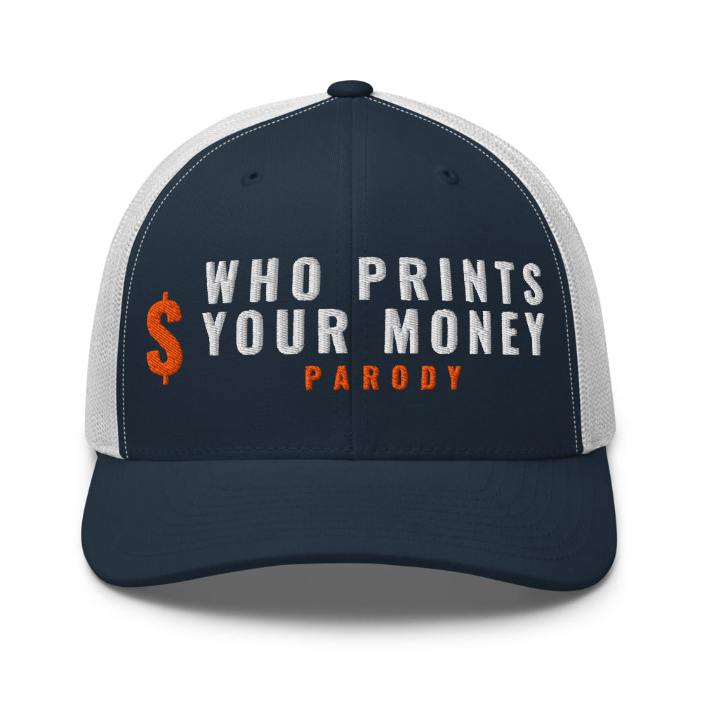 The Fed vs The Treasury on a Navy/ White Open Mesh Trucker Cap - Yupoong 6606 mesh trucker cap, embroidered - Freedom Advocates Florida Official, LLC