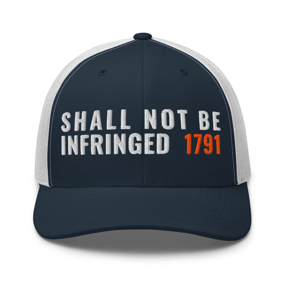 The Second Amendment 1791 on a Navy/ White Open Mesh Trucker Cap - Yupoong 6606 mesh trucker cap, embroidered - Freedom Advocates Florida Official, LLC