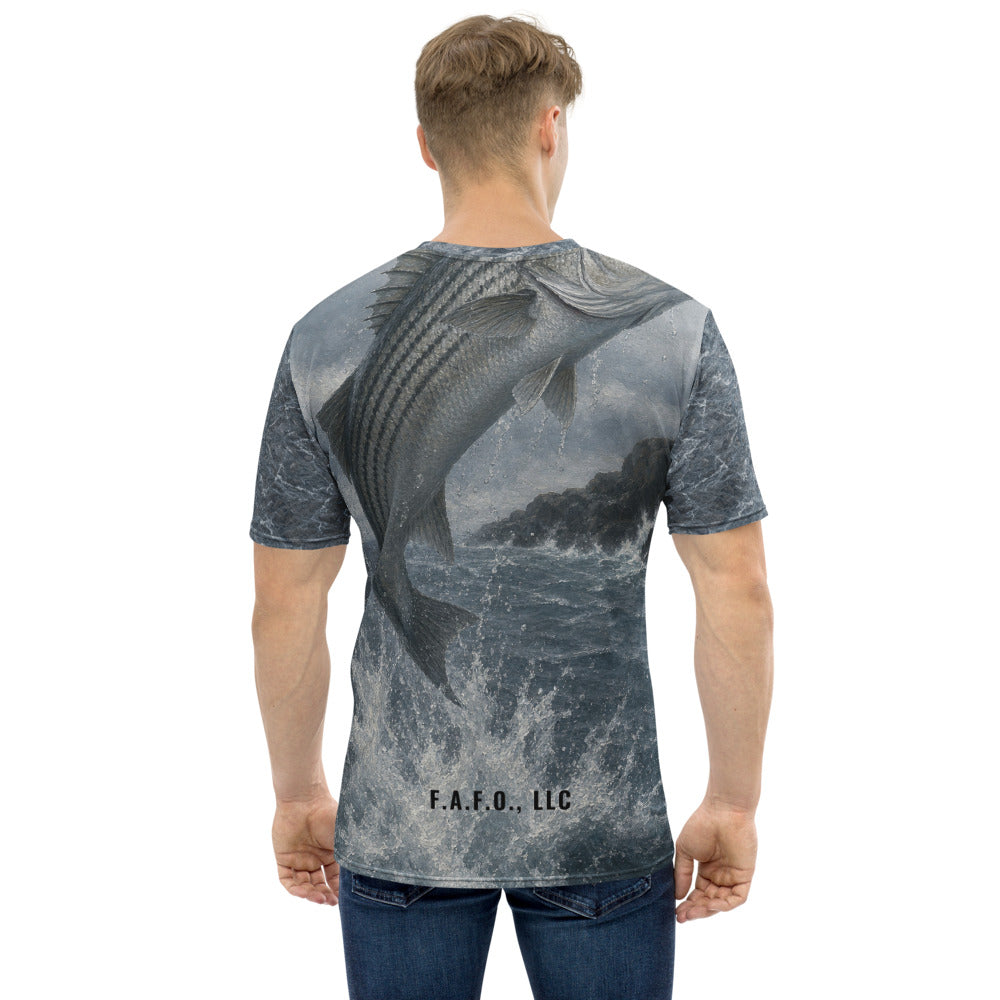 Atlantic Northeast Fishing Shirt (Short Sleeve) — Striped bass - back view - real Printful mockup - Freedom Advocates Florida Official, LLC