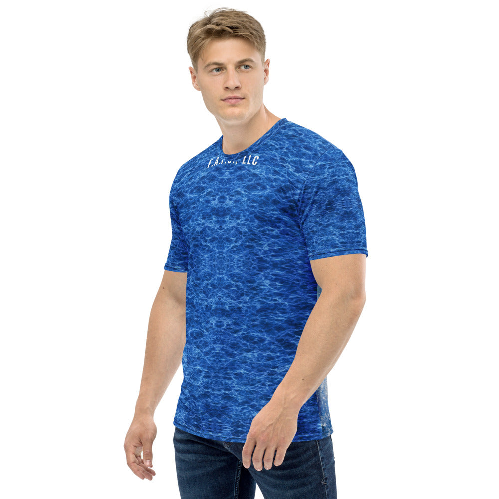 Gulf Offshore Fishing Shirt (Short Sleeve) — Mahi-mahi / dolphinfish - left sleeve view - real Printful mockup - Freedom Advocates Florida Official, LLC