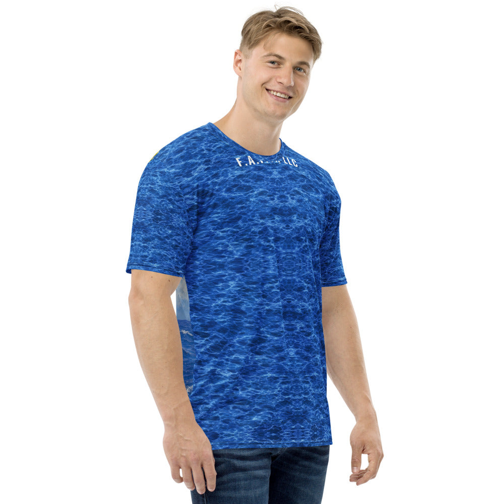Gulf Offshore Fishing Shirt (Short Sleeve) — Mahi-mahi / dolphinfish - right sleeve view - real Printful mockup - Freedom Advocates Florida Official, LLC
