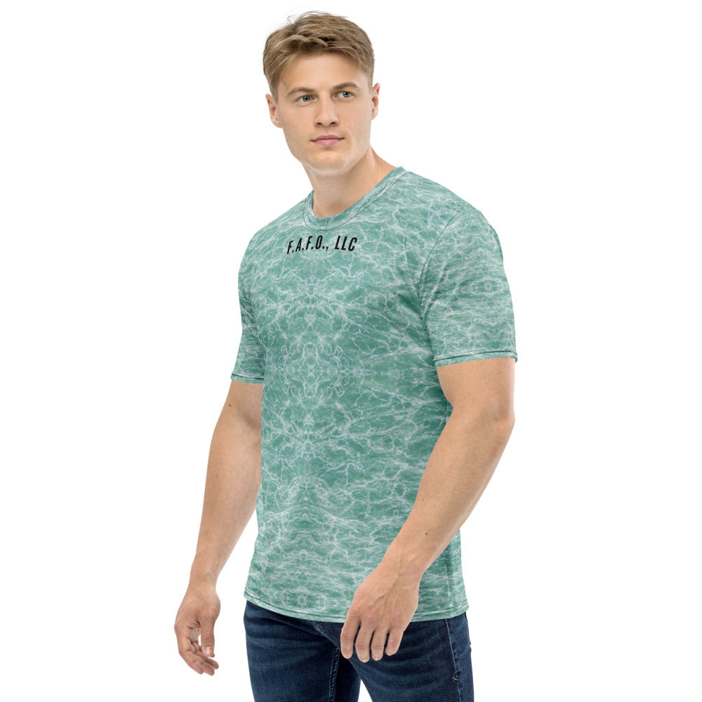 Plain Seafoam Fishing Shirt (Short Sleeve) — Water Only - left sleeve view - real Printful mockup - Freedom Advocates Florida Official, LLC