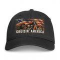 Closed-back washed cap in Black - Cruisin' America with F.A.F.O., LLC stamped on the front