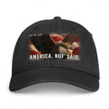 Closed-back washed cap in Black - America. Nuf' Said. with F.A.F.O., LLC stamped on the front