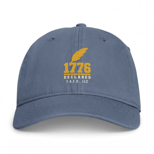 Closed-back washed cap in Blue Jean - Declaration of Independence 1776 with F.A.F.O., LLC stamped on the front