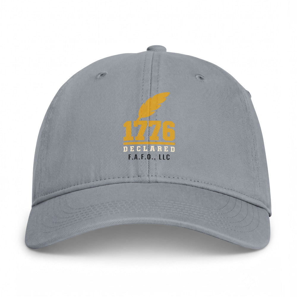 Closed-back washed cap in Granite - Declaration of Independence 1776 with F.A.F.O., LLC stamped on the front