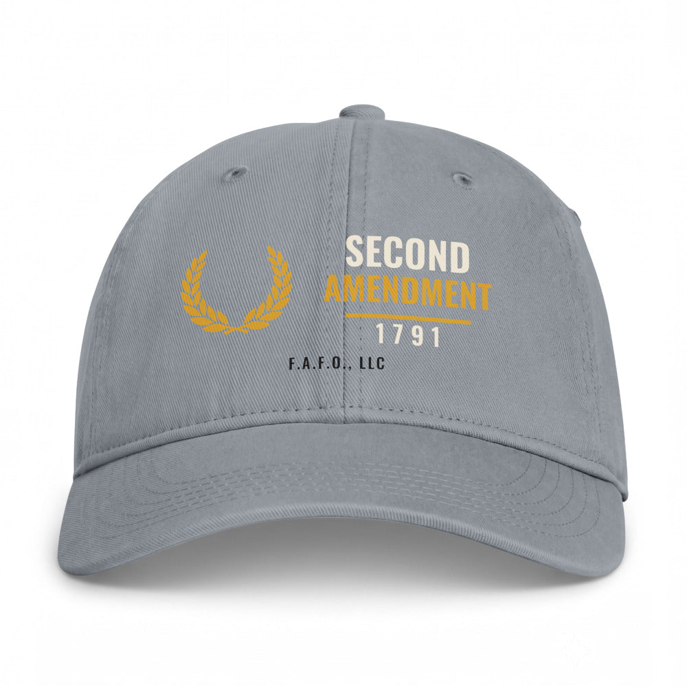 Closed-back washed cap in Granite - Shall Not Be Infringed 1791 with F.A.F.O., LLC stamped on the front