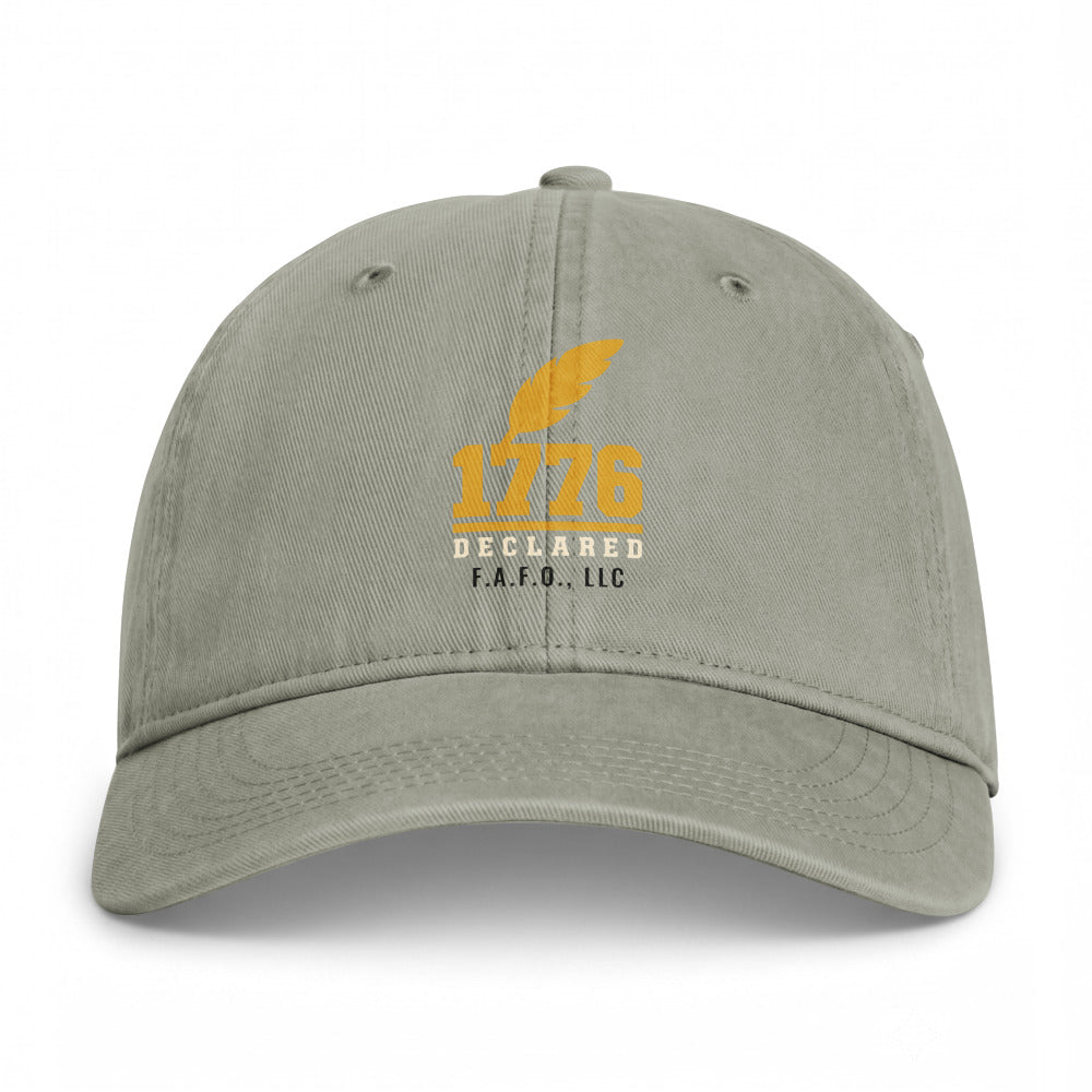 Closed-back washed cap in Sandstone - Declaration of Independence 1776 with F.A.F.O., LLC stamped on the front