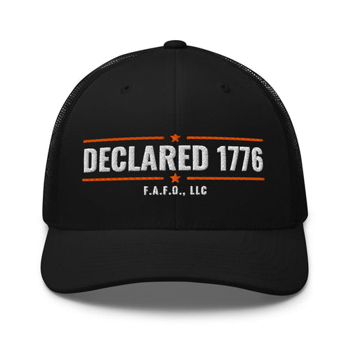 Mesh trucker cap in Black - Declaration of Independence 1776 with F.A.F.O., LLC stamped on the front