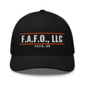 Mesh trucker cap in Black - F.A.F.O., LLC badge with F.A.F.O., LLC stamped on the front