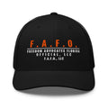 Mesh trucker cap in Black - F.A.F.O., LLC crest with F.A.F.O., LLC stamped on the front