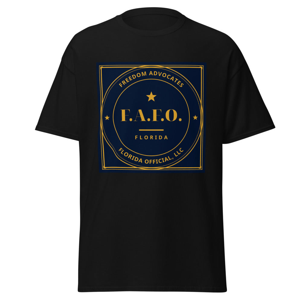 F.A.F.O. Badge printed on a Black unisex classic tee - Freedom Advocates Florida Official, LLC
