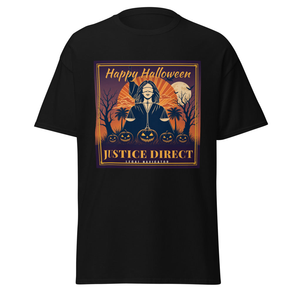 Happy Halloween, Justice Direct printed on a Black unisex classic tee - Freedom Advocates Florida Official, LLC