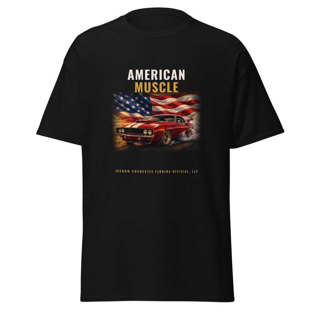 American Muscle printed on a Black tee - Freedom Advocates Florida Official, LLC