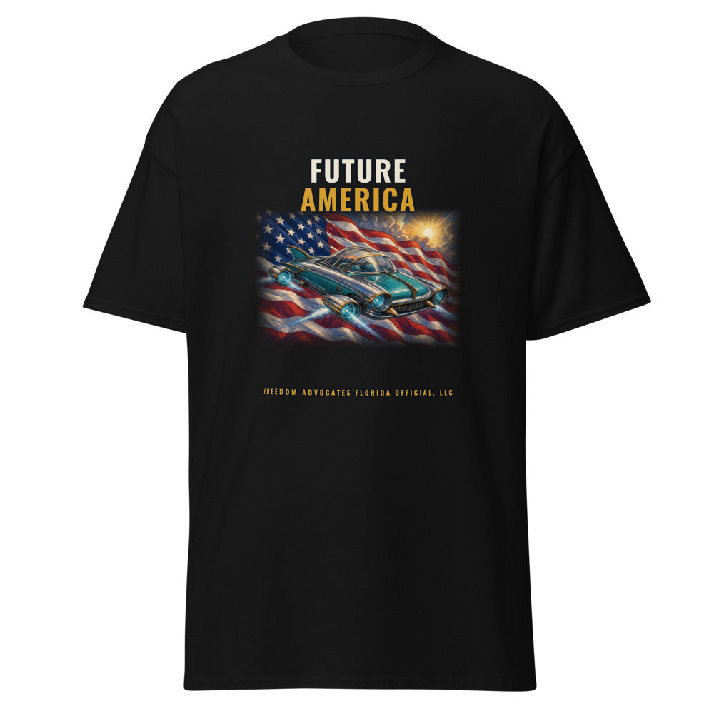Future America printed on a Black tee - Freedom Advocates Florida Official, LLC