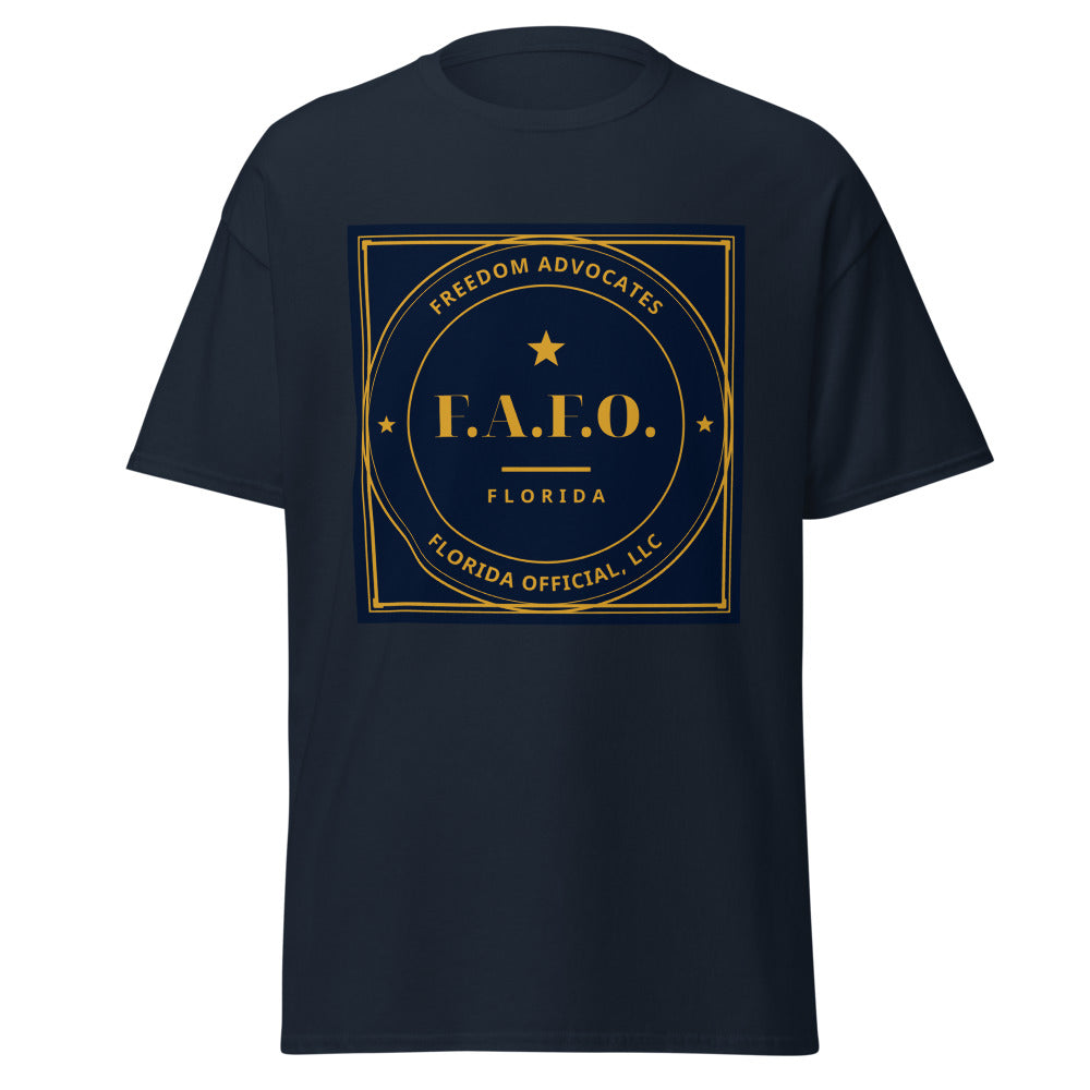 F.A.F.O. Badge printed on a Navy unisex classic tee - Freedom Advocates Florida Official, LLC