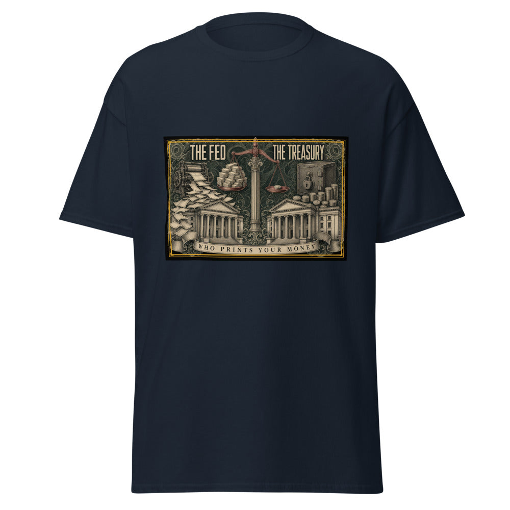 The Fed vs The Treasury printed on a Navy unisex classic tee - Freedom Advocates Florida Official, LLC