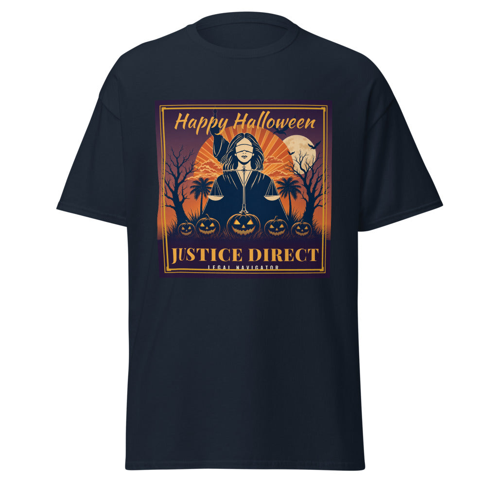Happy Halloween, Justice Direct printed on a Navy unisex classic tee - Freedom Advocates Florida Official, LLC