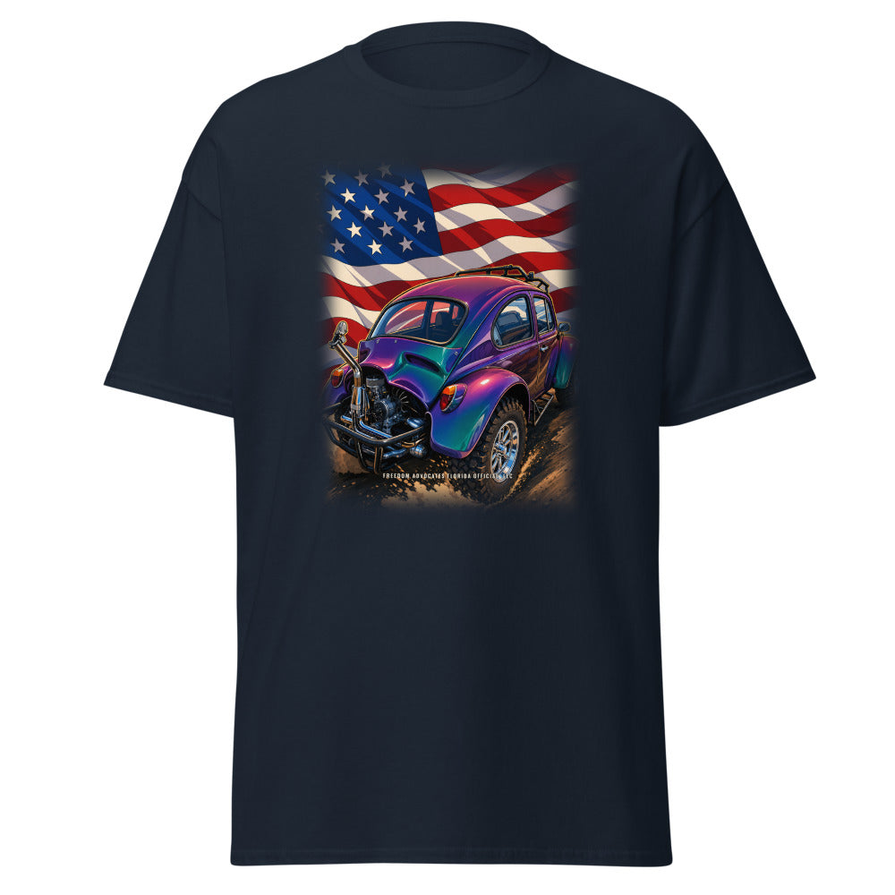 American Baja Bug printed on a Navy tee - Freedom Advocates Florida Official, LLC