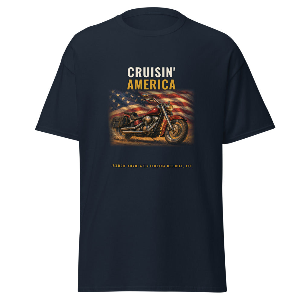 Cruisin' America printed on a Navy tee - Freedom Advocates Florida Official, LLC