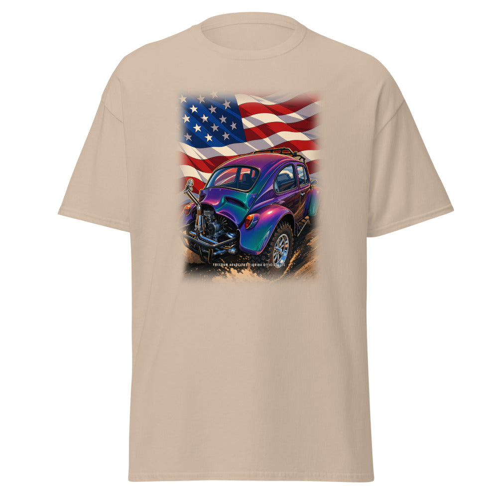 American Baja Bug printed on a Sand tee - Freedom Advocates Florida Official, LLC