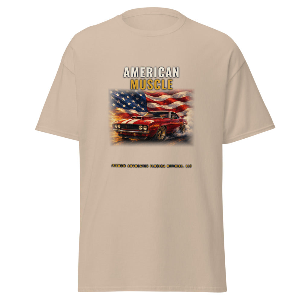 American Muscle printed on a Sand tee - Freedom Advocates Florida Official, LLC
