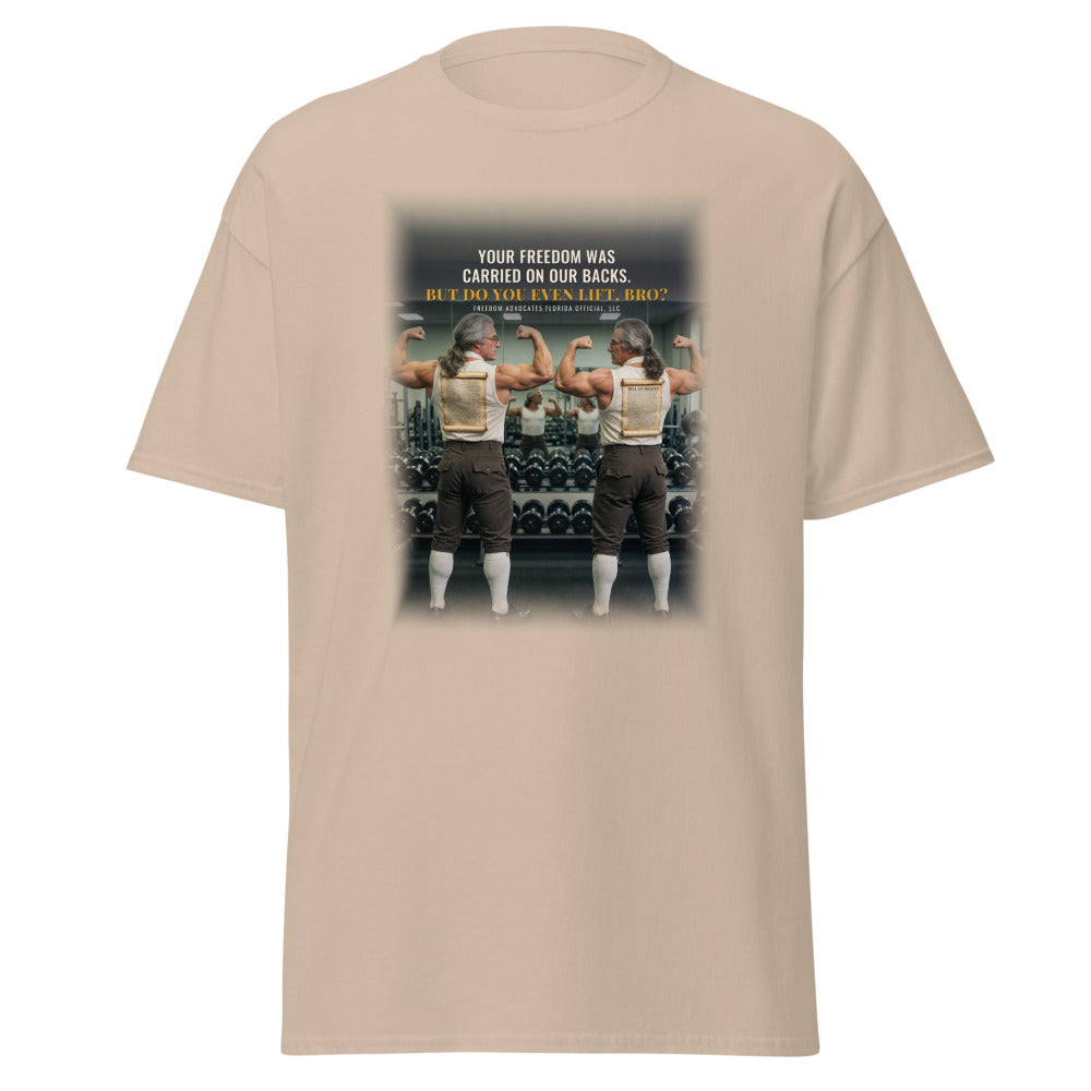 Your Freedom Was Carried On Our Backs printed on a Sand tee - Freedom Advocates Florida Official, LLC