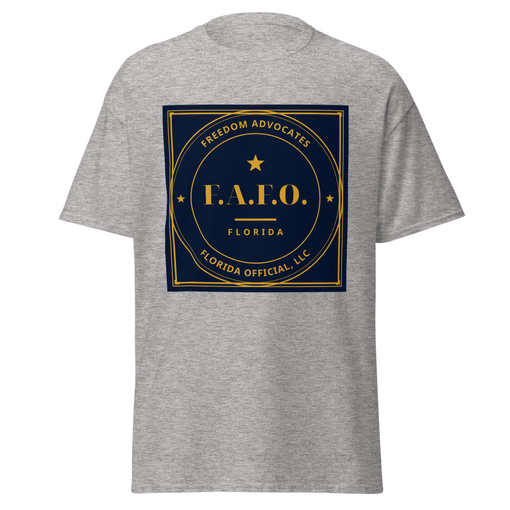 F.A.F.O. Badge printed on a Sport Grey unisex classic tee - Freedom Advocates Florida Official, LLC