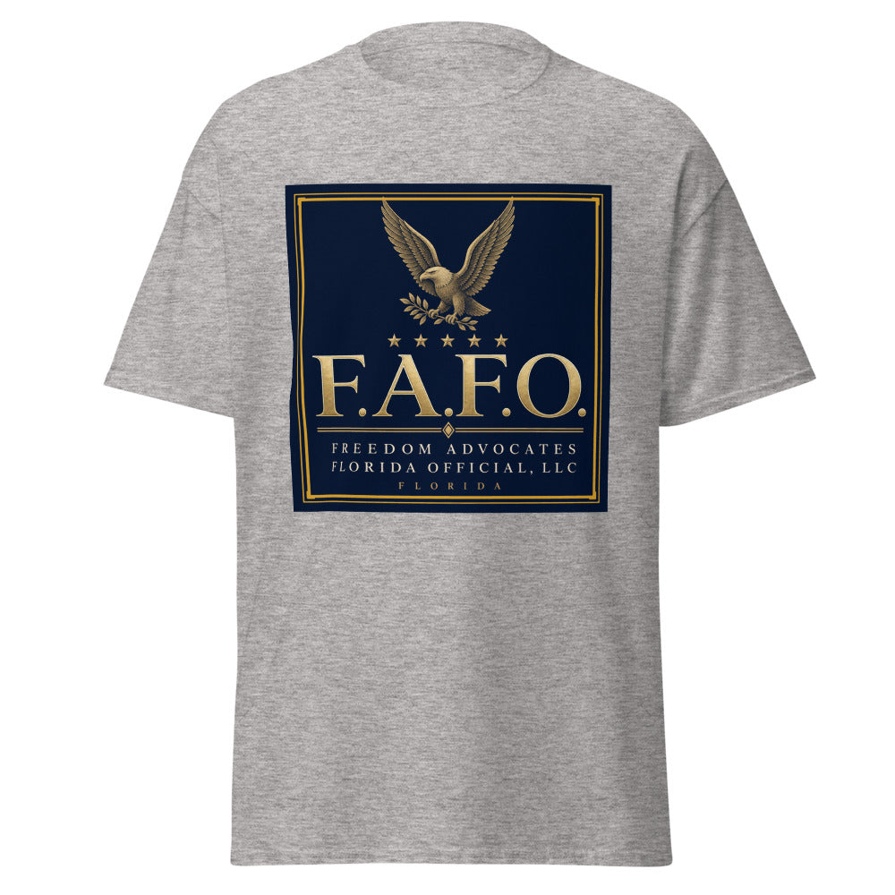 F.A.F.O. Crest printed on a Sport Grey unisex classic tee - Freedom Advocates Florida Official, LLC