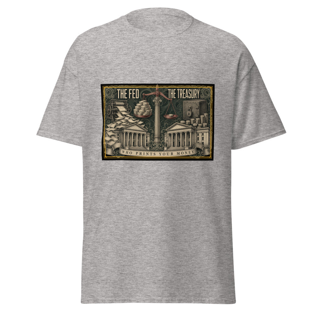 The Fed vs The Treasury printed on a Sport Grey unisex classic tee - Freedom Advocates Florida Official, LLC