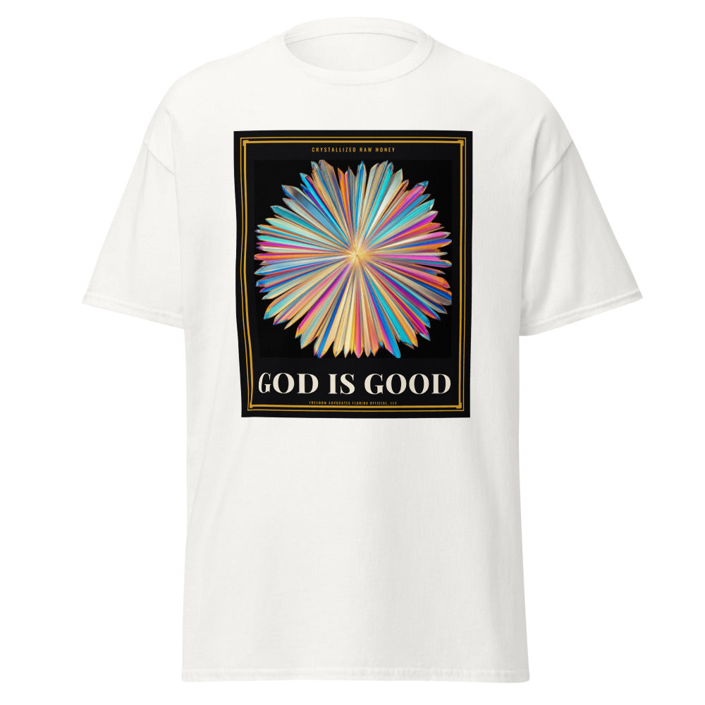 God Is Good printed on a White unisex classic tee - Freedom Advocates Florida Official, LLC