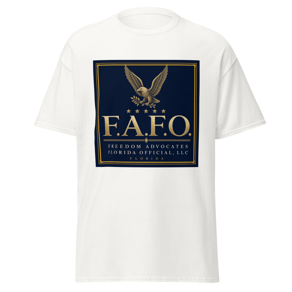 F.A.F.O. Crest printed on a White unisex classic tee - Freedom Advocates Florida Official, LLC