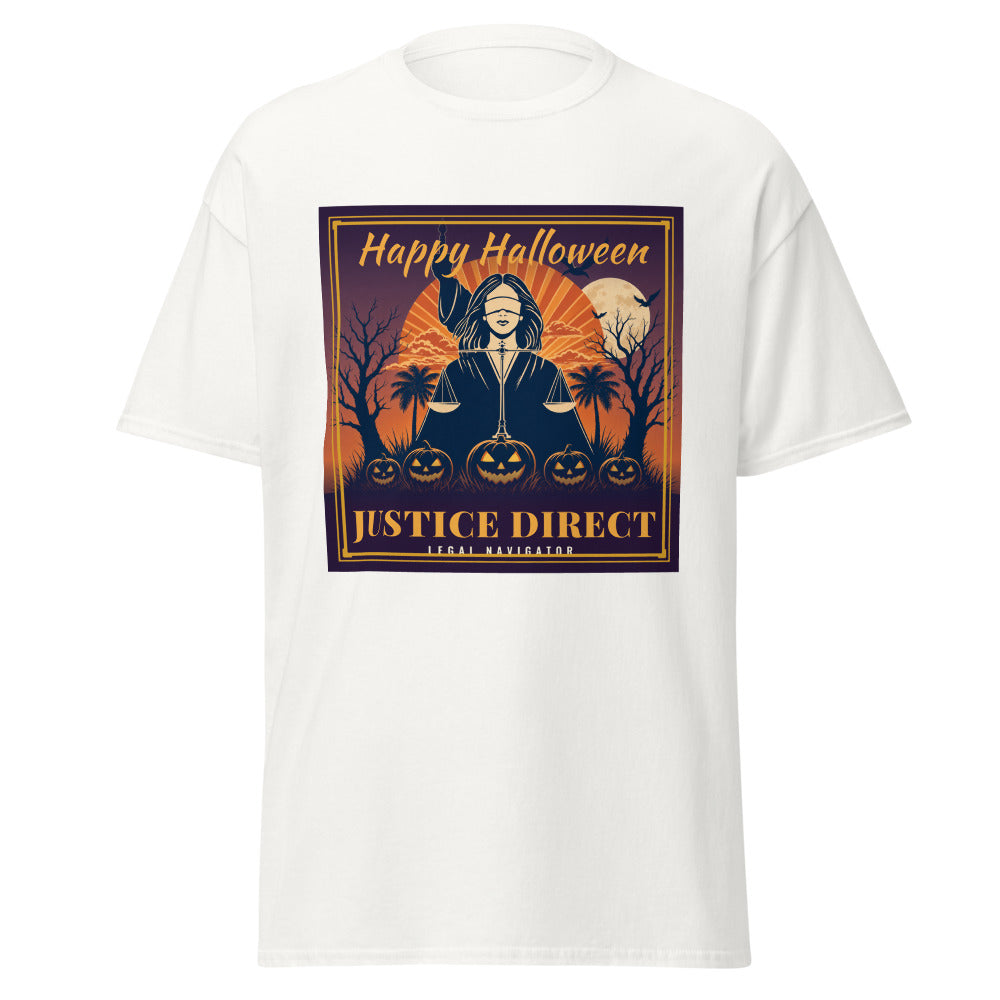 Happy Halloween, Justice Direct printed on a White unisex classic tee - Freedom Advocates Florida Official, LLC