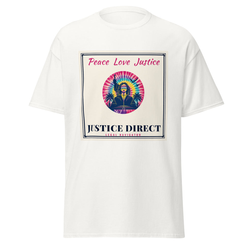 Peace Love Justice printed on a White unisex classic tee - Freedom Advocates Florida Official, LLC