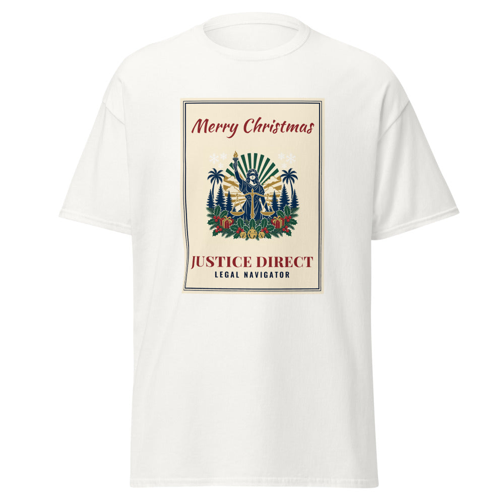 Merry Christmas, Justice Direct printed on a White unisex classic tee - Freedom Advocates Florida Official, LLC