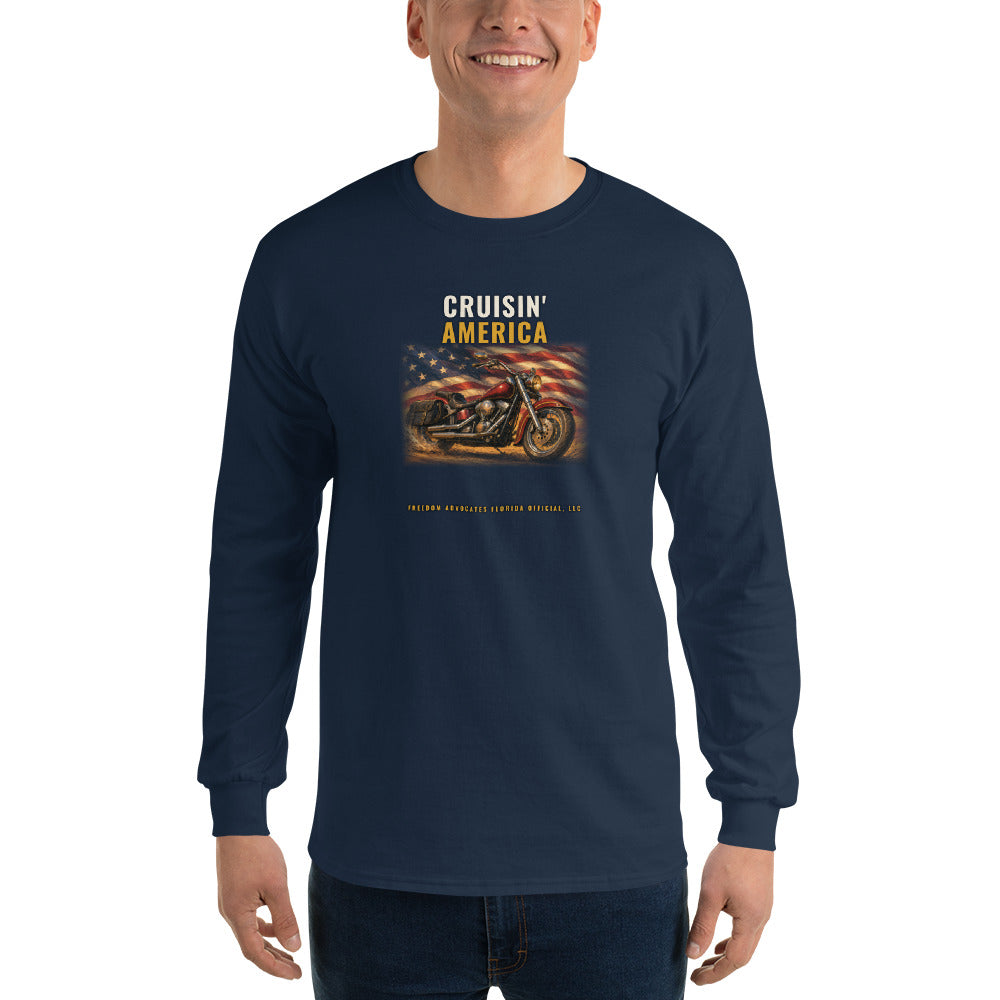 Cruisin' America - Long Sleeve Tee in Navy - Gildan 2400 long sleeve - Freedom Advocates Florida Official, LLC