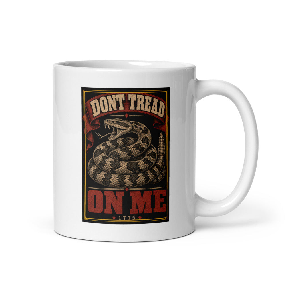 Don't Tread On Me 1775 centred on the front of a 11 oz white glossy mug - Freedom Advocates Florida Official, LLC