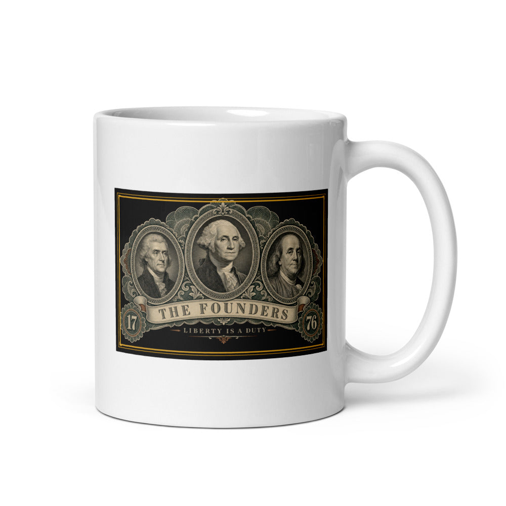 The Founders centred on the front of a 11 oz white glossy mug - Freedom Advocates Florida Official, LLC