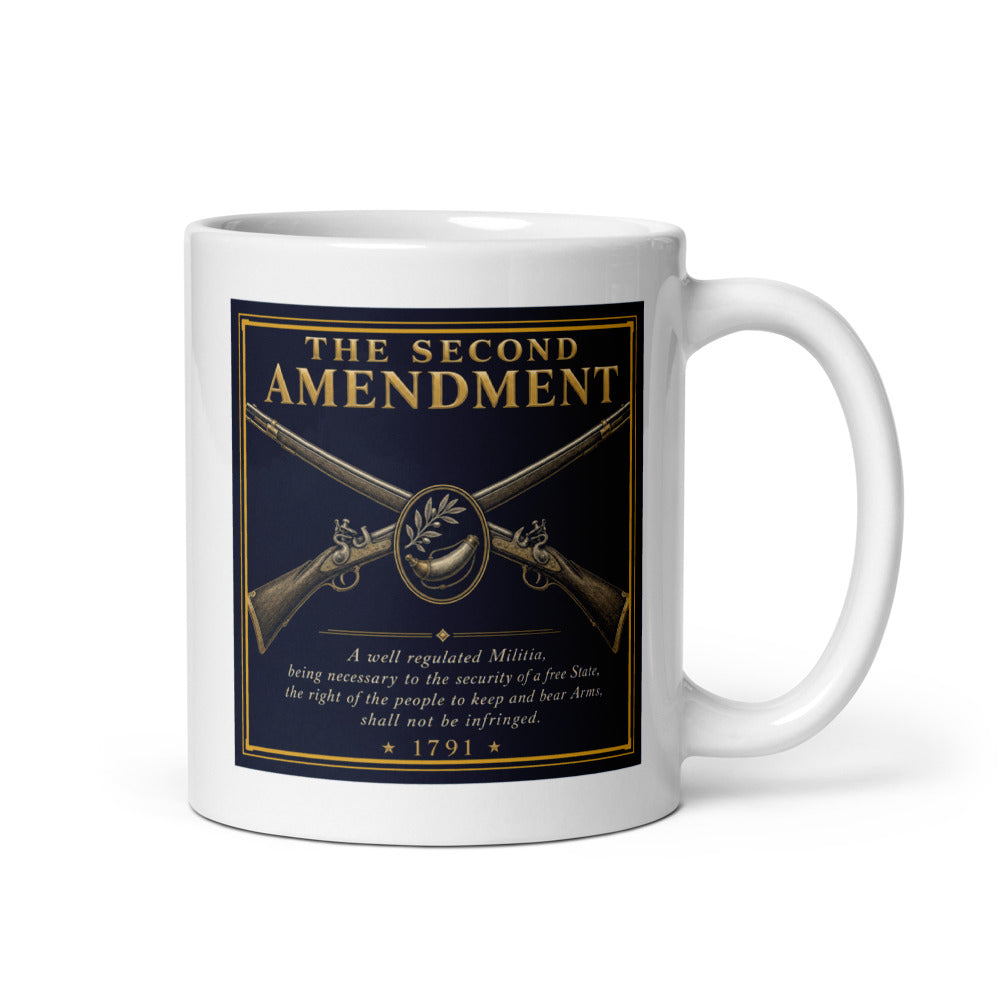 The Second Amendment 1791 centred on the front of a 11 oz white glossy mug - Freedom Advocates Florida Official, LLC